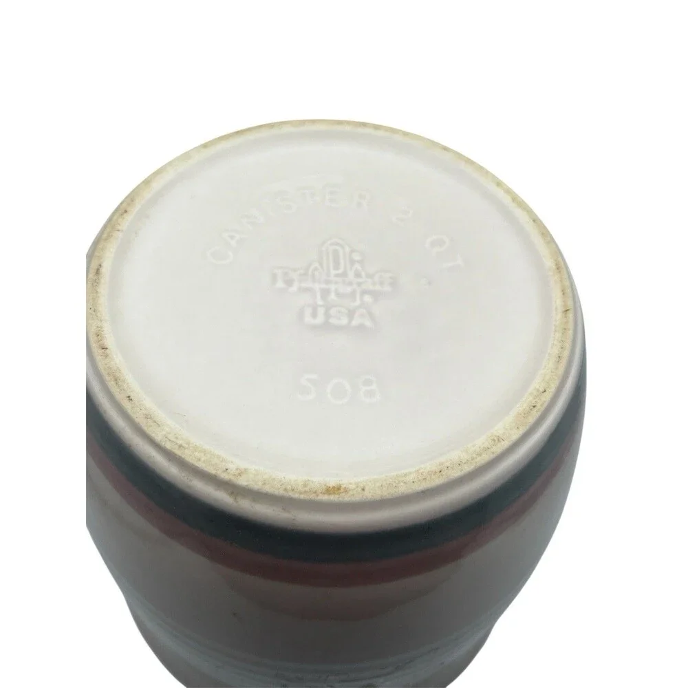 Vintage Pfaltzgraff Aura Pink Blue Striped Canister Jar 8” Lid USA Stoneware - Picture 4 of 4